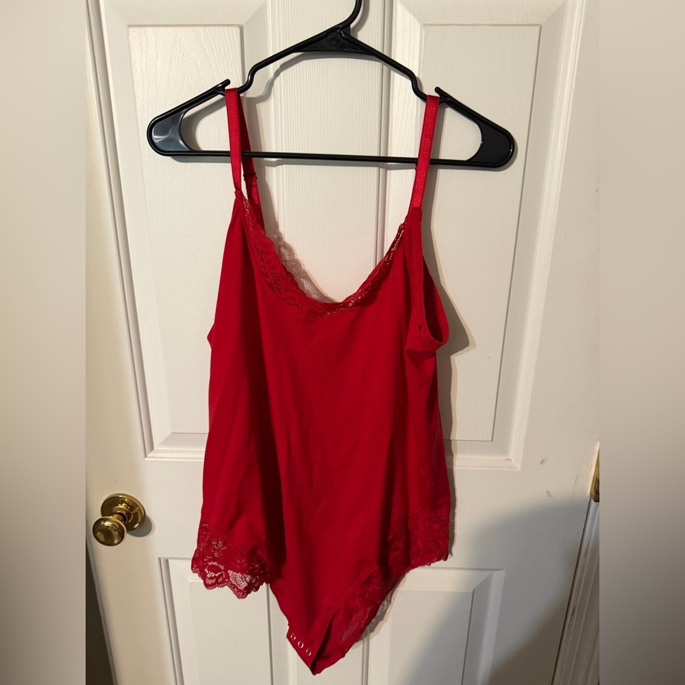 Red Lace-Trim Bodysuit